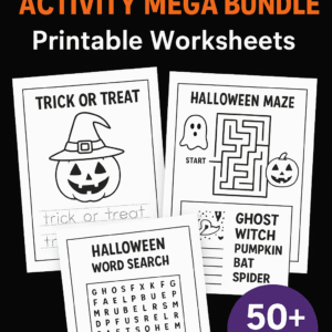 Halloween Worksheet Bundle – 50+ Printable Kids Activities (Coloring, Games & Learning Pages) | Editable
