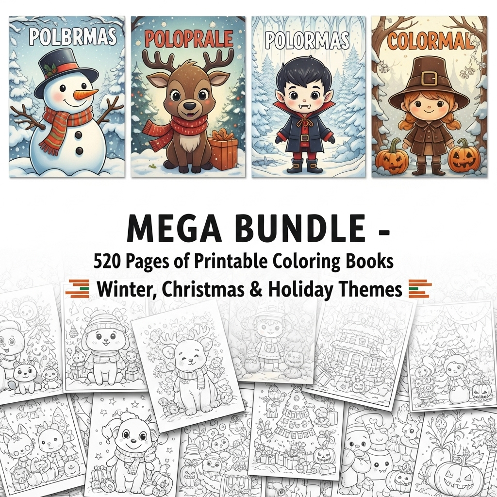 Google_AI_Studio_2025-10-13T00_59_23.885Z 44 Printable Coloring Books Bundle (520+ Pages) – Relaxing Art for Kids & Adults - Image 2