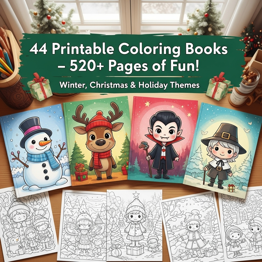 Google_AI_Studio_2025-10-13T01_01_49.790Z 44 Printable Coloring Books Bundle (520+ Pages) – Relaxing Art for Kids & Adults