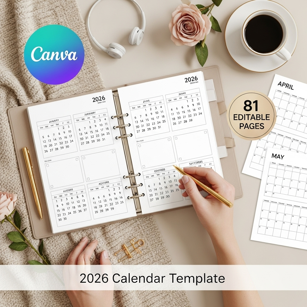 Google_AI_Studio_2025-10-13T13_06_55.987Z 2026 Calendar Canva Template – 81 Editable Pages | Done-for-You Digital Planner