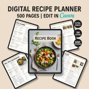 Ultimate Digital Recipe & Meal Planner – 500+ Pages | Interactive Cookbook & Grocery Organizer
