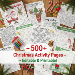 kids christmas activity bundle (500+ pages) β editable canva templates & printable worksheets for kids | christmas learning fun pack