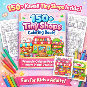 150+ tiny shops coloring book โ kawaii mini store coloring pages โ 150 page printable coloring book for kids & adults (digital download)