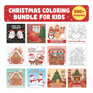 🎄 christmas coloring bundle for kids – 500+ holiday pages (instant download)