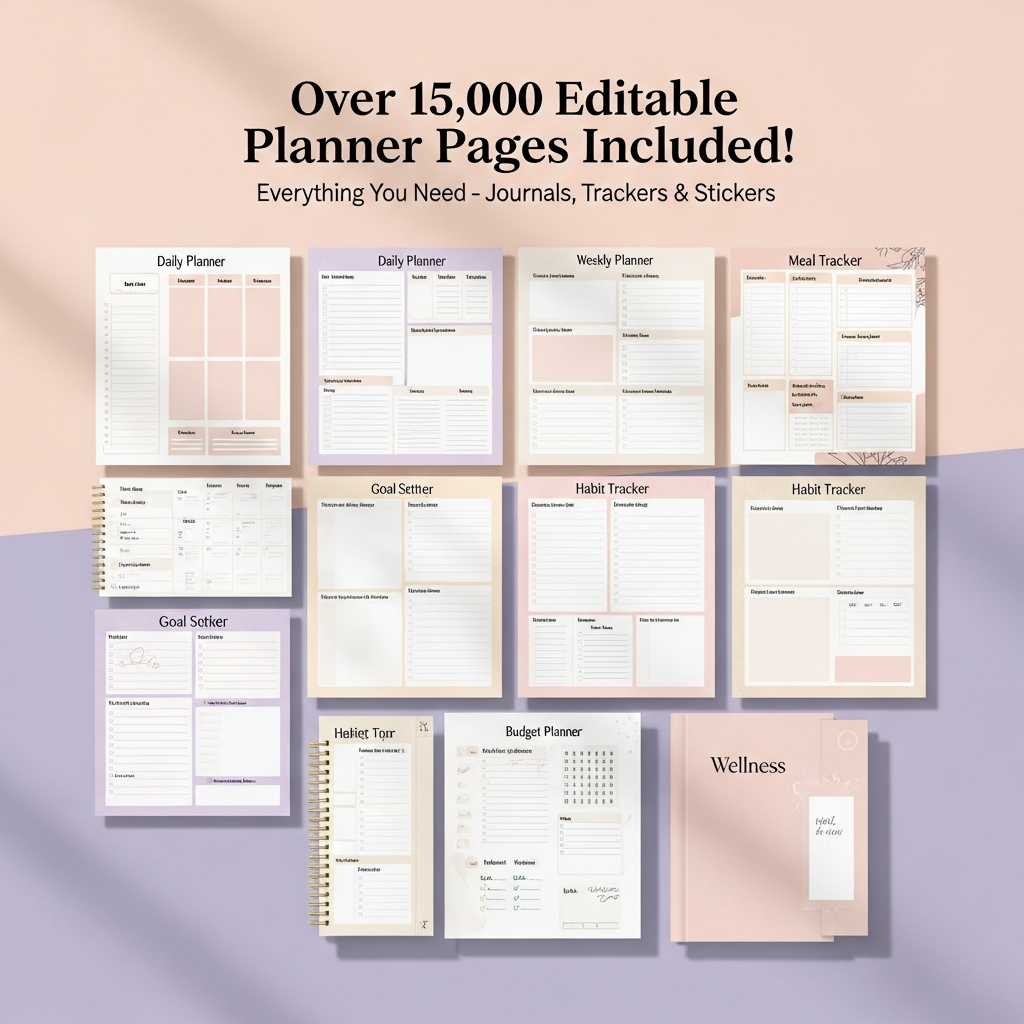 the ultimate aesthetic planner & journal creator kit – over 15,000 editable canva templates, 8,000 bonus stickers, and ready to use layouts to design, customize & launch your own beautiful planner collection the ultimate aesthetic planner & journal creator kit – over 15,000 editable canva templates, 8,000 bonus stickers, and ready to use layouts to design, customize & launch your own beautiful planner collection
