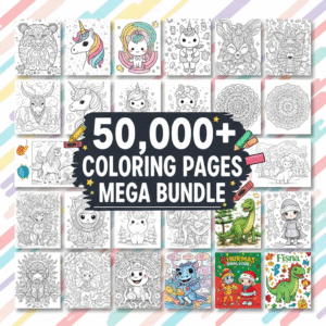 50,000+ digital coloring pages mega bundle – printable kids & adult coloring sheets (png + pdf + svg + ai) – instant download