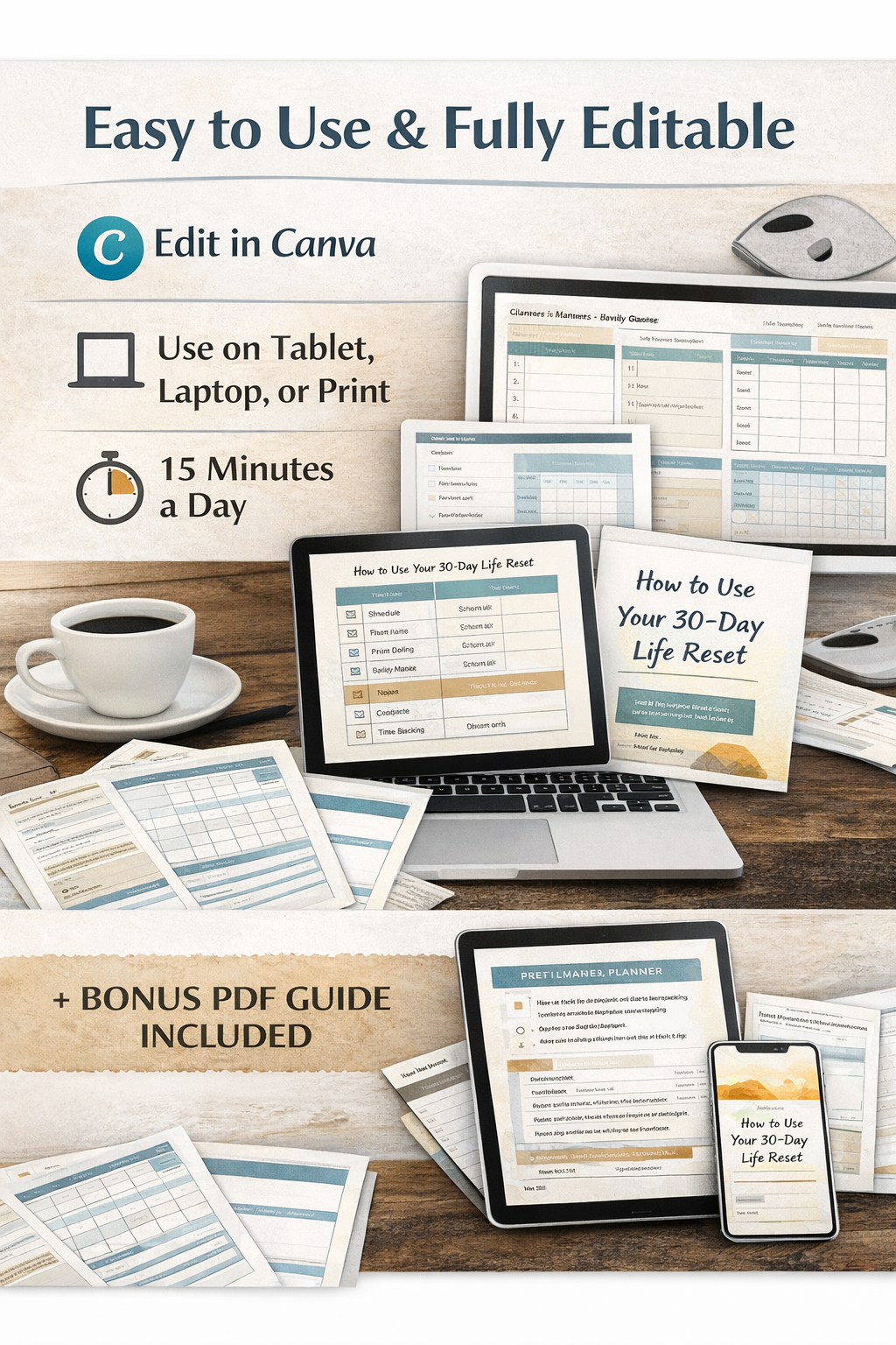 30 day digital life reset planner (editable canva system) 30 day digital life reset planner (editable canva system)