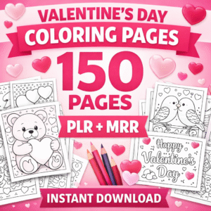 valentine’s day coloring pages bundle (plr + mrr) – 150 printable pages + canva editable