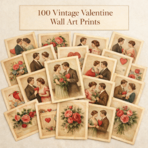 70 vintage valentine wall art printables – romantic antique love decor, instant download