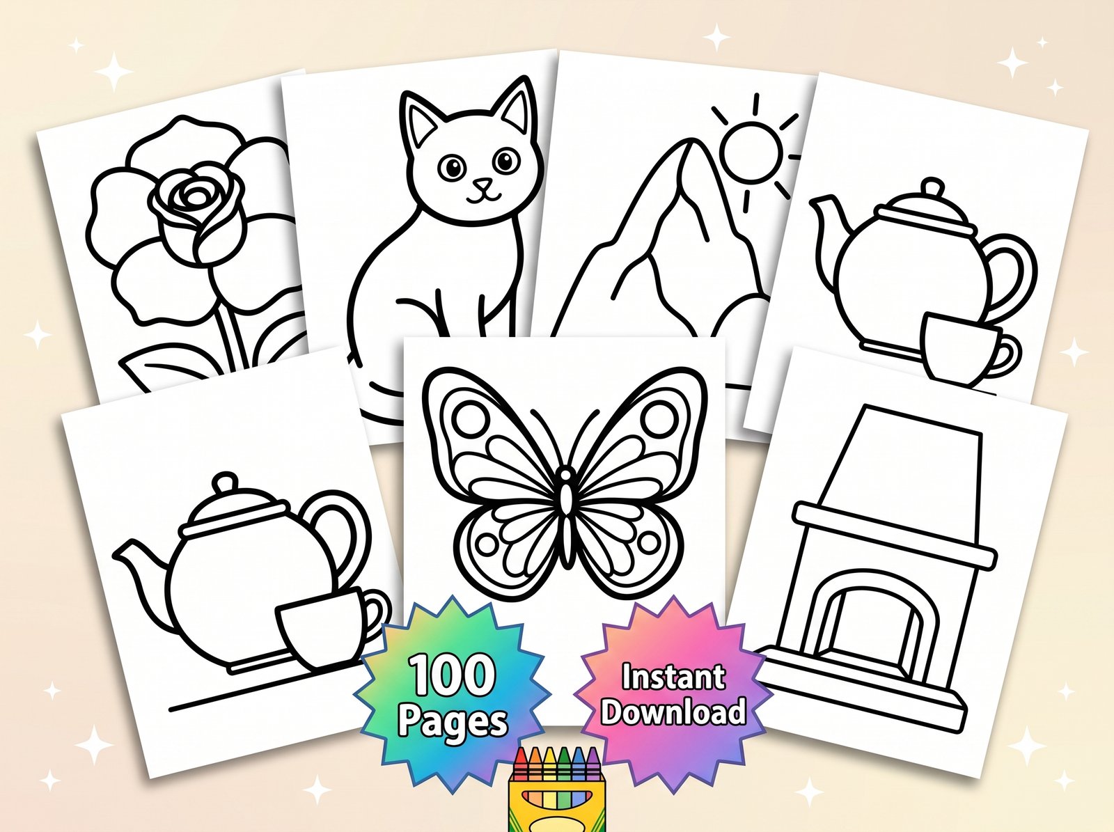bold & easy coloring book 100 large print pages printable pdf | simple designs for seniors & beginners | instant download