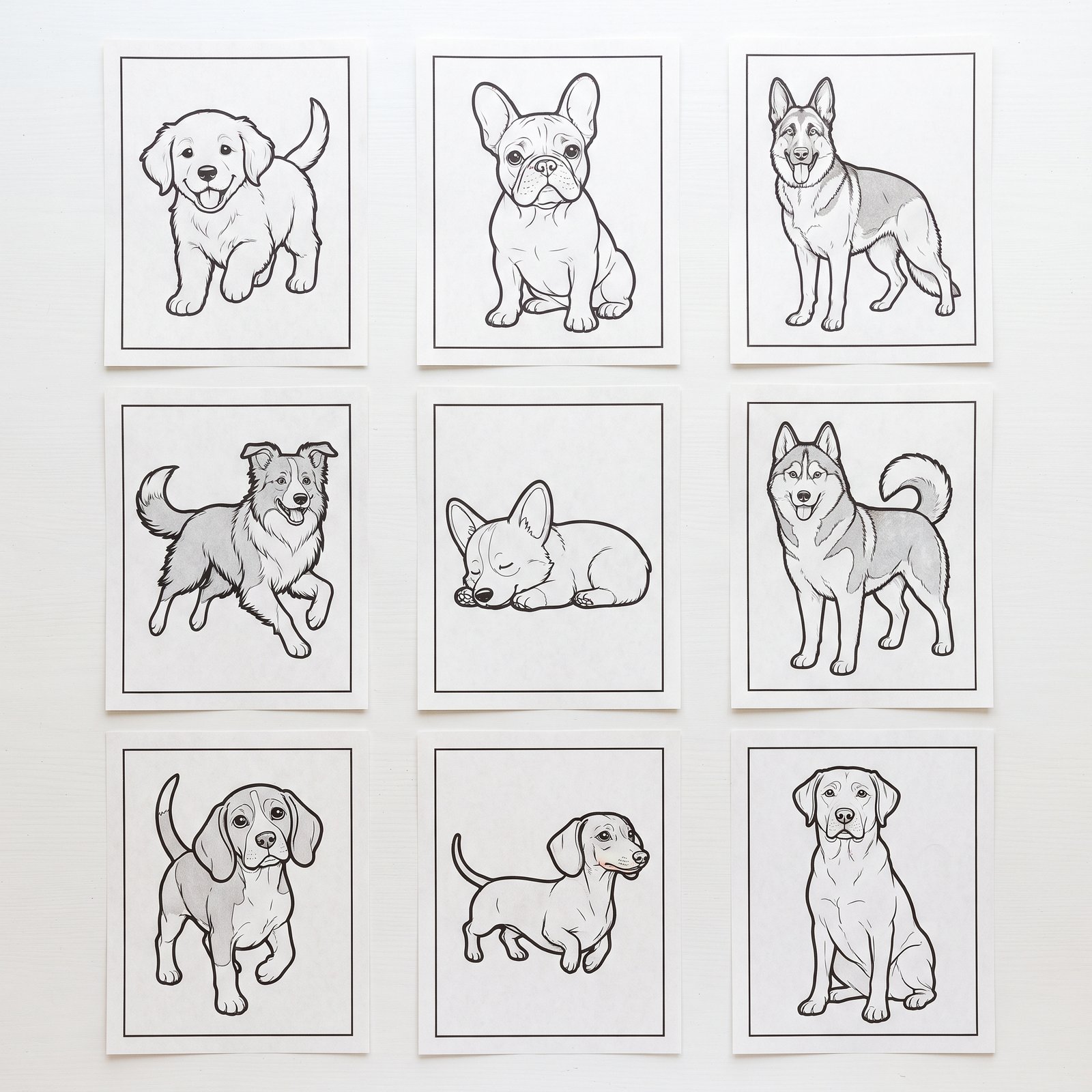 100 dog coloring pages printable pdf | cute dog breeds coloring book for kids & adults | instant download
