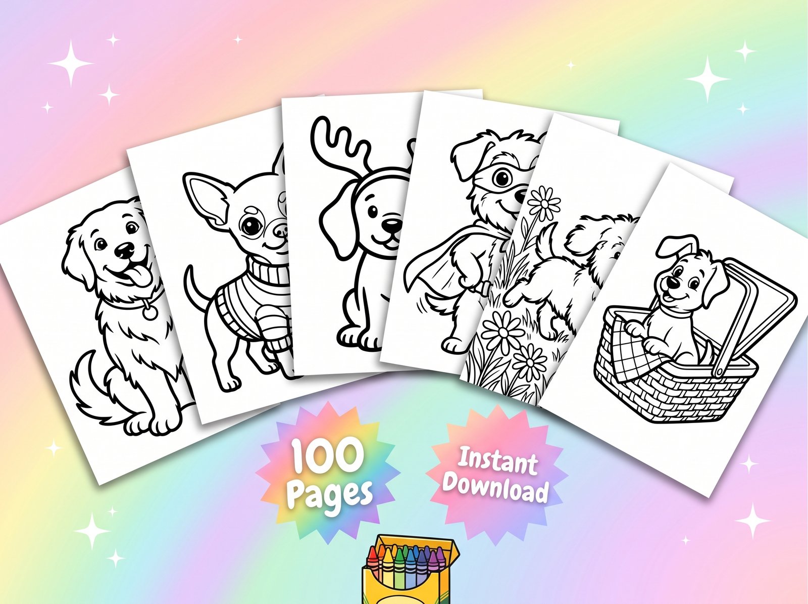100 dog coloring pages printable pdf | cute dog breeds coloring book for kids & adults | instant download
