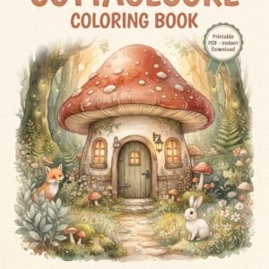 cottagecore coloring book 100 pages printable pdf | cozy mushroom cottage woodland coloring pages | instant download