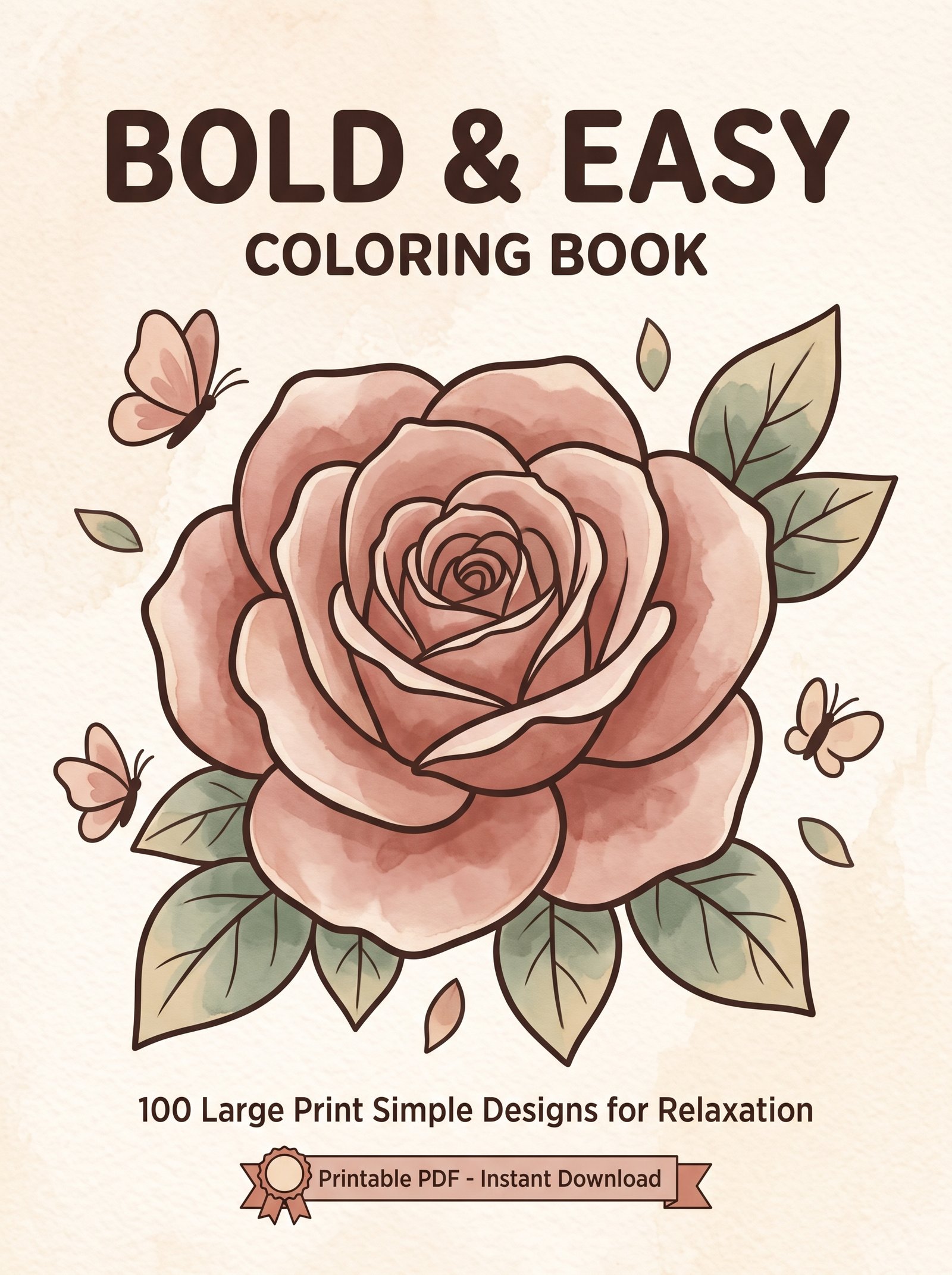 bold & easy coloring book 100 large print pages printable pdf | simple designs for seniors & beginners | instant download