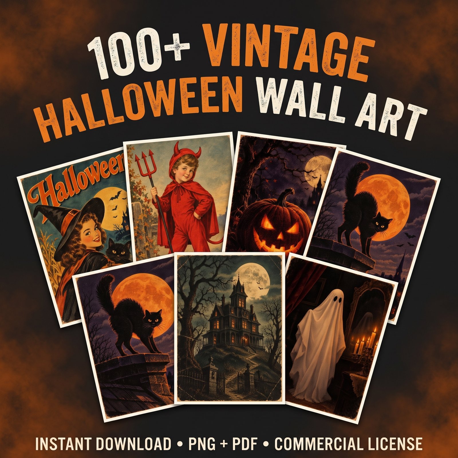 🎃 100+ vintage halloween wall art mega bundle (printable posters, png + pdf) instant download • high resolution prints • spooky season decor pack
